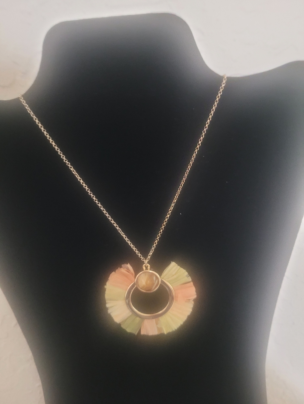 LOFT Peach & Sage Tassel Ring Necklace